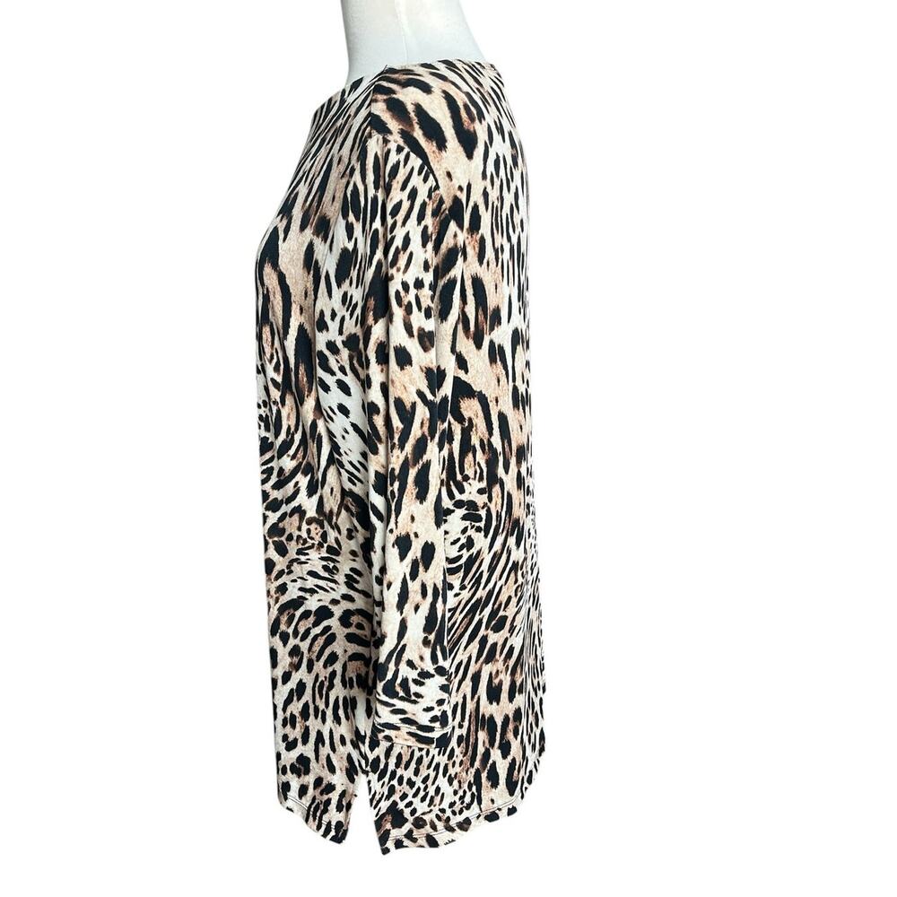 Chico's Travelers 2 Leopard Animal Print Tunic 3/4 Sleeve Slinky Travel (12/14) - Picture 5 of 12
